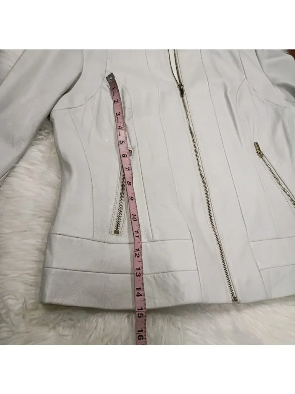 Wilsons Leather M Buttersoft Womens Slate White Clean Preppy Jacket Zip Pockets - Picture 12 of 16